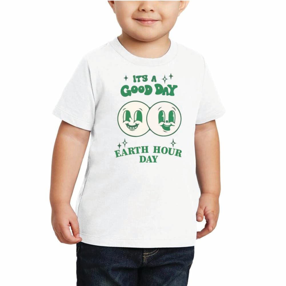 Trendy Kids Boy's T-Shirt for Earth Hour Day - Round Neck Short Sleeve - Go Green with Earth Hour Day Boy's Eco-Friendly T-Shirt - Save the Planet