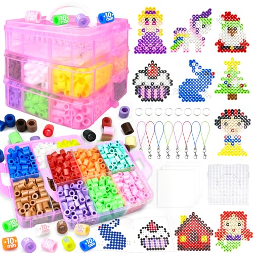 Image of 10MM Large Fuse Beads Craft Kit with Storage Box,12 Colors XL Beads,Pegboards,Ironing Papers and Accessories.Arts and Crafts Set Toys Gifts for Boys & Girls Christmas Birthday.DIY Craft Gift for Kids