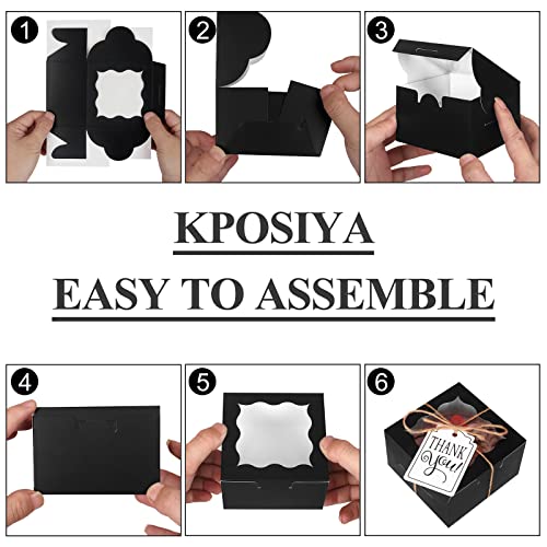 Kposiya 60 Pcs Black Bakery Boxes With Window Individual Cupcake Boxes 4X4X2.5 Inches Cookie Boxes Kraft Paper Black Gift Box For Pastries, Cookies, Pie, Donuts, Macaroon #TOP5