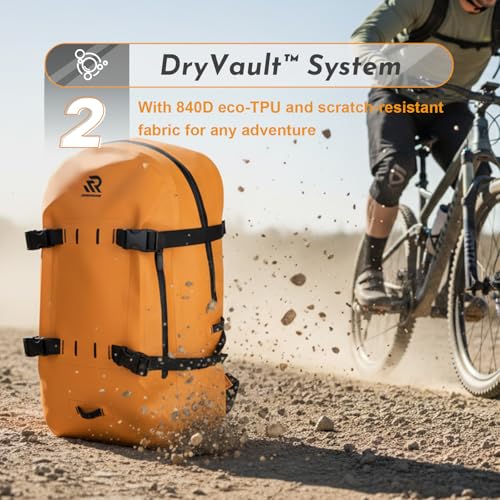 Image of IPX7 Waterproof Backpack for Kayaking, Paddle Boarding, Boating, Premium 30L Dry Bag with Resin Zipper, Airtight Rugged Gear Protection Large Capacity for Men, Water Sports, Surfing, Orange