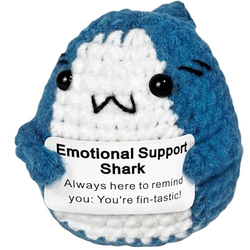 Yiqicomle Unique Emotional Support Blue Shark Crocheted Animal Gift for Shark Lovers Handmade Funny Knitted Doll with Pocket Hug Card for Birthday and Party Decor