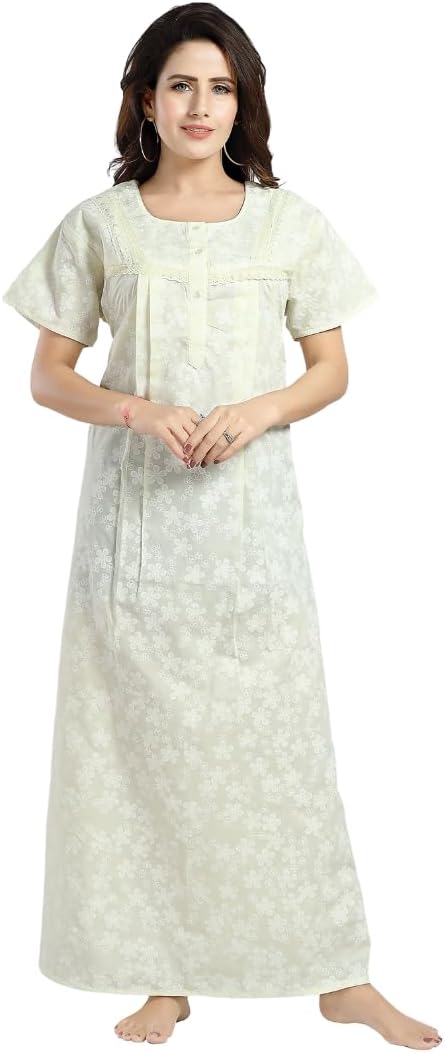 Jammies HavenItalian Cotton Nighty in Blossom Yellow | Nighty | Short Sleeve | ITL | Large