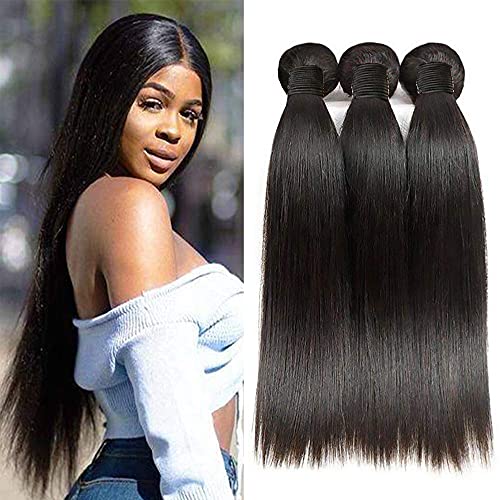 8A Brazilian Straight Hair 3 Bundles Virgin Unprocessed Human Hair Weave Extensions Brazilian Remy Straight Human Hair Bundles Natural Black Color (12 12 12 inch)