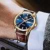 OLEVS Men Watch Brown Leather Strap Large Blue Face Analog Quartz Classic Dress Date Luminous Waterproof Gents Wrist Watch #4