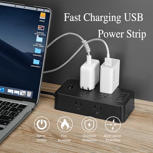 BOCHLION Power Strip, 6-Foot Surge ProtectorExtension Cord with Multiple Outlets, 8 Outlets 4USB Ports (2 USB-C) for Home Office (Black) - image 5