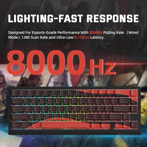Image of ATTACK SHARK X68 PRO HE Wireless Rapid Trigger Gaming Keyboard with Adjustable Actuation,8K Polling Rate,Hall Effect Magnetic Switch,Hot-Swap,RGB Backlit,BT /2.4GHz /Wired,for FPS Games-Black&Red