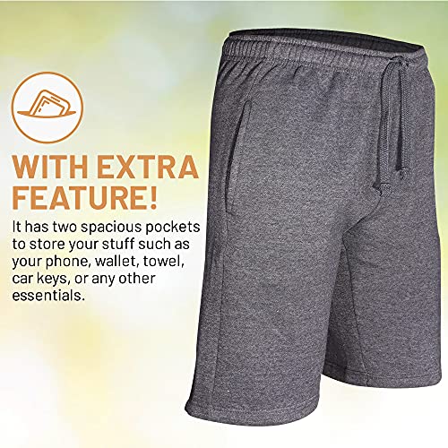 Men's Fleece Athletic Shorts, Gym Workout Sweat Shorts, 100% Cotton Joggers, Activewear With Pockets And Drawstring, Charcoal Grey, 2X #TOP4