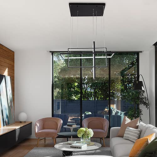 Ahaloye Modern Led Chandelier For Dining Room, Black 3-Lights Remote Control Pendant Lighting For Living Room Kitchen Island Dimmable Color Changing #TOP5