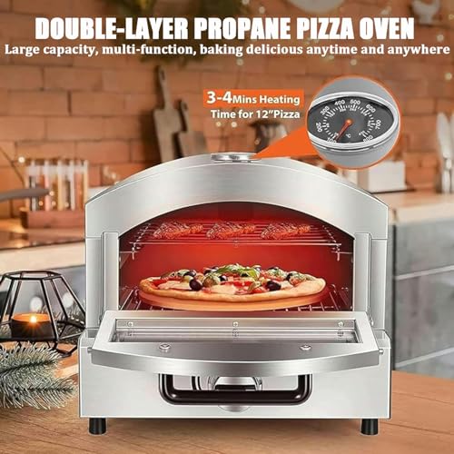 Outdoor Gas and Wood Fired Pizza Oven in Stainless-Steel,Portable and Gas Fired Pizza Oven with Thermometer,for Camping, Backyard, Tailgating - Image 5