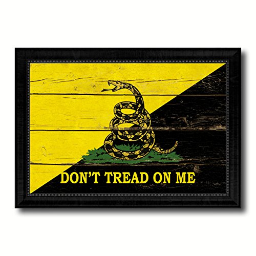 Gadsden Dont Tread on Me Military Vintage Flag Canvas Print Home Decor Wall Art Gifts Signs Cards, Black Frame, 21"x30"