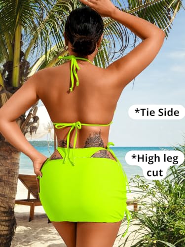 Image of ShawGobow Womens 3 Piece Leopard Bikini Set,Triangle String High Cut Thong Sexy Swimsuit & Coverup Skirt,Pool Party Outfit
