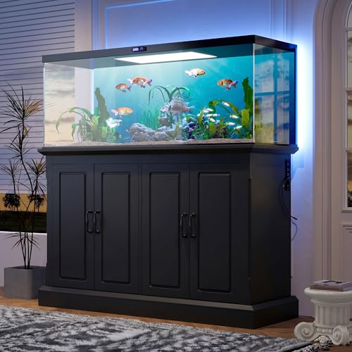 Image of 55-75 Gallon Aquarium Stand with Power Outlet, Heavy Duty Fish Tank Stand with 4 Cabinets, Storage Cabinet for Turtle Tank & Reptile Terrarium, 880LBS (50 inch-Black)