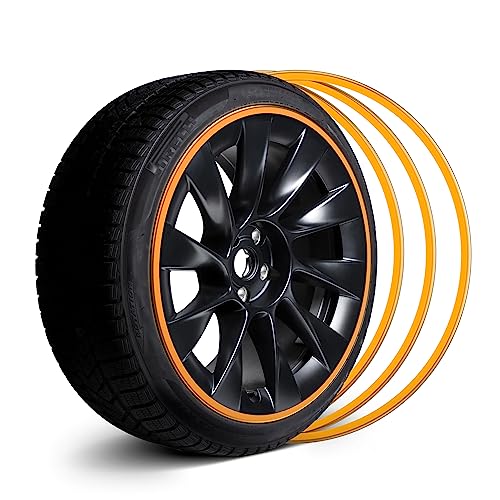 EVOOOR Automotive Alloy Wheel Rim Protector - Covering The Entire Rim of The Wheel hub - Strips for Curb Rash Prevention - Set of 4 Rim Protector Easy to Install(18\'\',Gold)