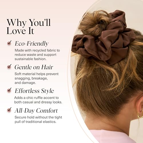 Image of Kitsch Recycled Satin Oversized Scrunchies - Large Hair Scrunchies for Women, Eco-Friendly Hair Ties & Ponytail Holders | Ideal Gifts for Women - Black & Chocolate, 2pcs