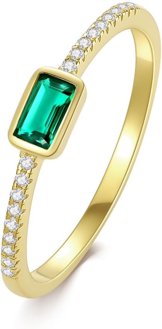 AFFY Half-Eternity Engagement Ring, 3X5MM Radiant Shape Zambian Emerald Lab Grown Gemstone & Created Moissanite Wedding Promise Ring In 14K Gold Over Sterling Silver (0.35 Cttw) - Image 4