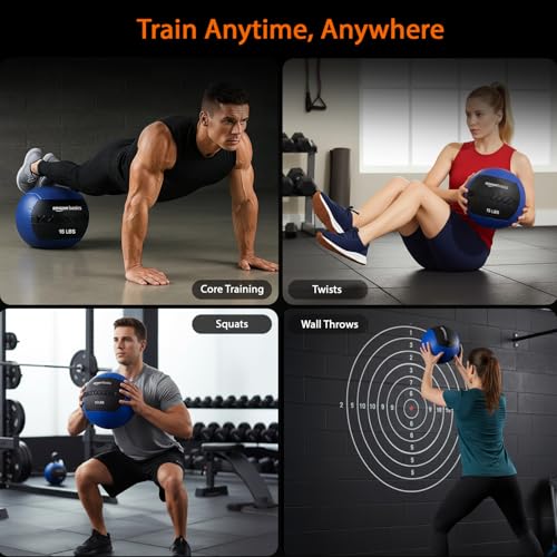 Image of Amazon Basics 15 lbs Exercise Wall Ball | Slam Ball | Durable Stitched Composite | Premium SRF Material | Enhanced Grip | Balanced Feel | Strength & Core Workouts | Home & Gym Use | 13'' Dia| Blue & Black