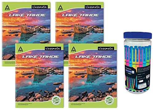 Image of Classmate Octane Neon- 25 Blue Gel Pens Notebook - Single Line, Pack Of 4