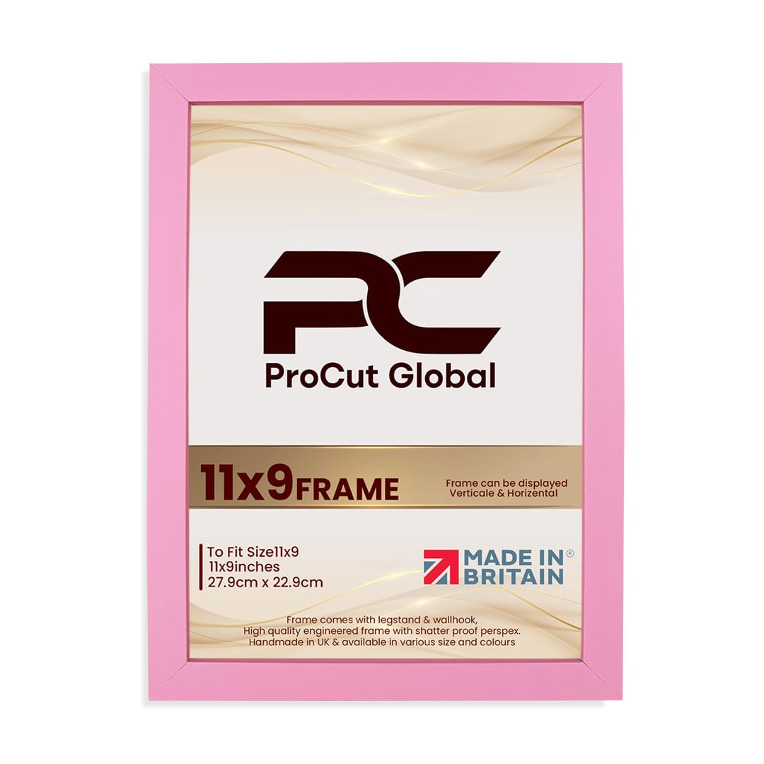 Procut Global 11X9 Pink Picture Frames – Sleek Wooden Photo Frame with Shatterproof Perspex for Wall or Tabletop – Perfect for Posters, Certificates, Prints–Multiple Sizes & Colors Available