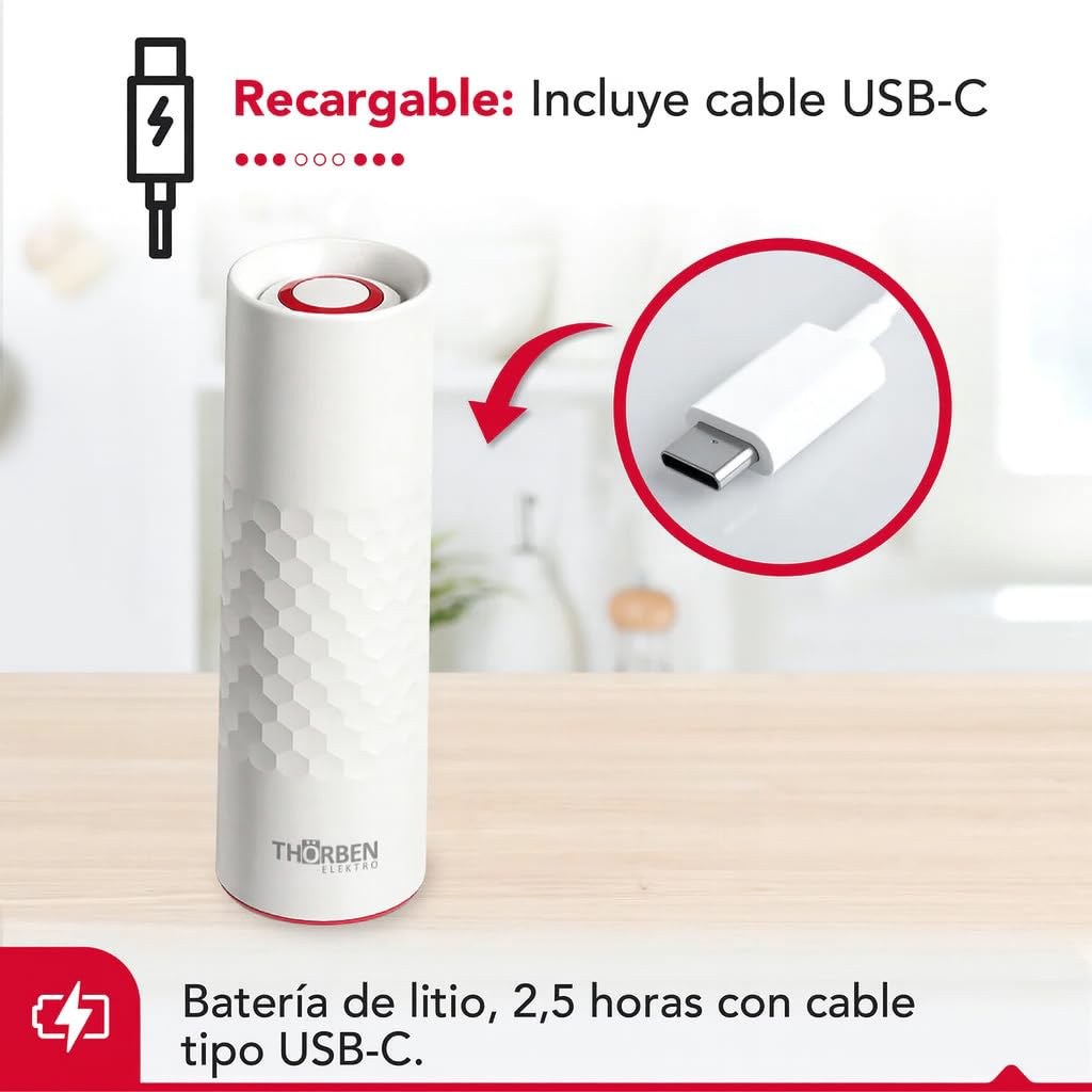 Thörben Envasadora al Vacío Inalámbrica USB-C con Autoapagado, Tupper Vidrio Borosilicato 1 L, 10 Bolsas Reutilizables (5S/5M), 2 Tapones Vino