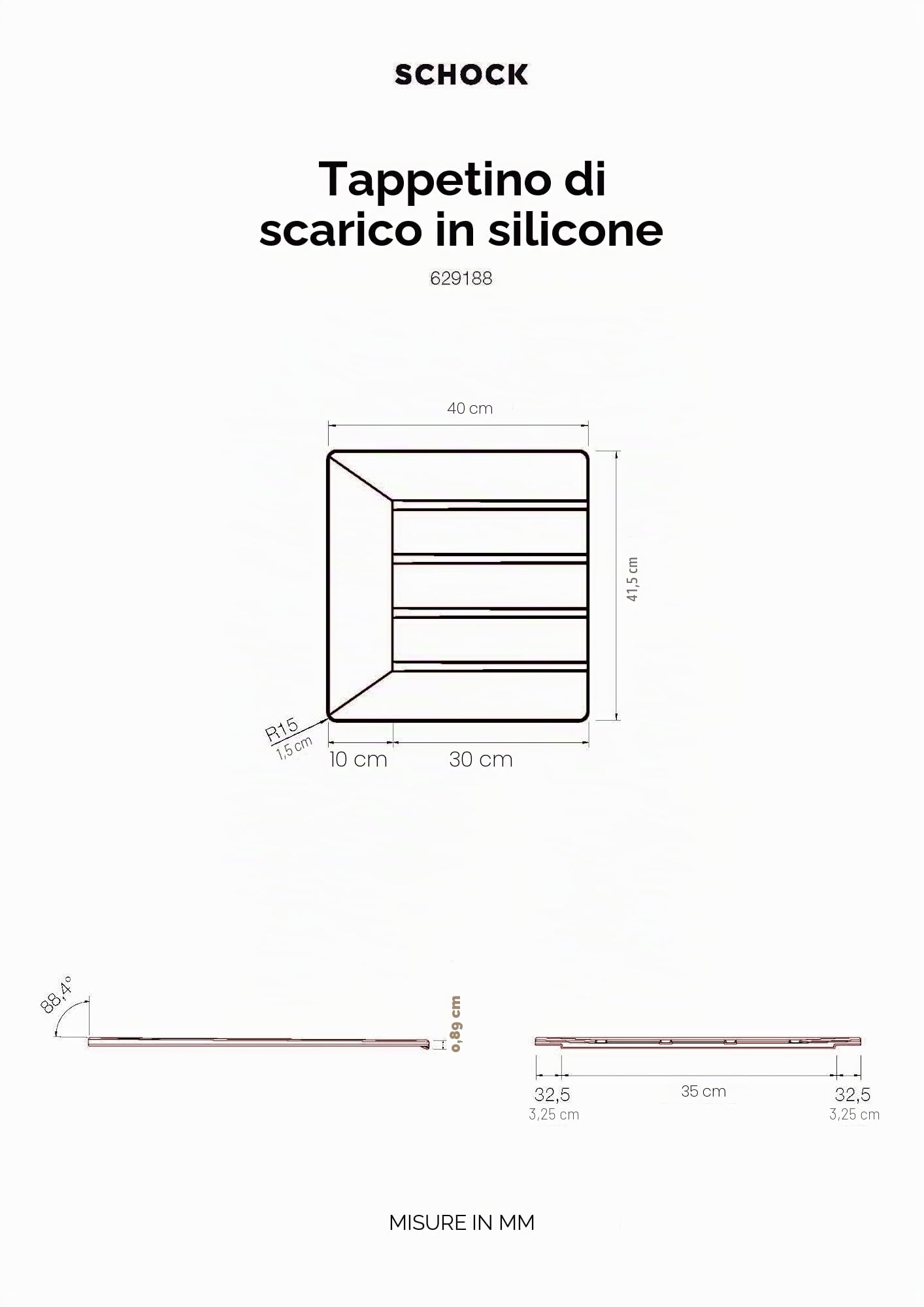 Schock® Scolapiatti in silicone antracite, scolapiatti flessibile per cucine, accessori lavabili in lavastoviglie, per alimenti e senza BPA, antiscivolo e resistente al calore, dimensioni 400 x 415 mm