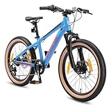 BIKESTAR Bicicleta de montaña Juvenil de Aluminio 20 Pulgadas de 6 a 9 años | Bici niños Cambio Shimano de 7 velocidades, Horquilla de suspensión | Azul