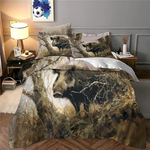 Chasse au Sanglier Housse de Couette lit double 200x200cm en microfibre douce