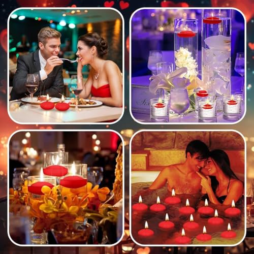 Rot Schwimmkerzen,30 Stück Unparfümierte Schwimmkerzen,Floating Candles,Wasserkerzen,Runden Teelichter Kerzen für Hochzeit,Pool,Partys,SPA,Badewannen,Valentinstag