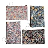 Lurrose Bolso Monedero Pequeño de Tela de Algodón Estampado Floral, Set de 4, Cartera Cremallera para Mujer, para Organizar Monedas y Accesorios Oficina