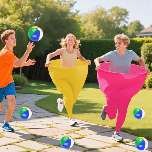 Image of ROMANKAS Grandma Pants Outdoor Game 4 PCS Fun Party Game Pants with 16 Bouncy Balls and 1 Air Pump (Random Colors) Granny Pants Outdoor Games for Adults and Family Entertainment Group Activities