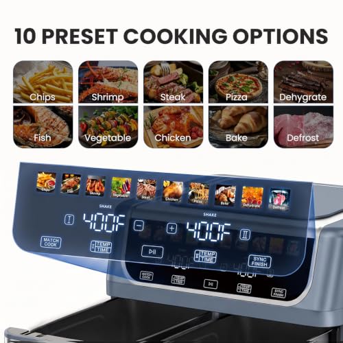 Image of OLIXIS Dual Air Fryers with 2 Baskets 9.5 Quarts Large Airfryer 10-in-1
