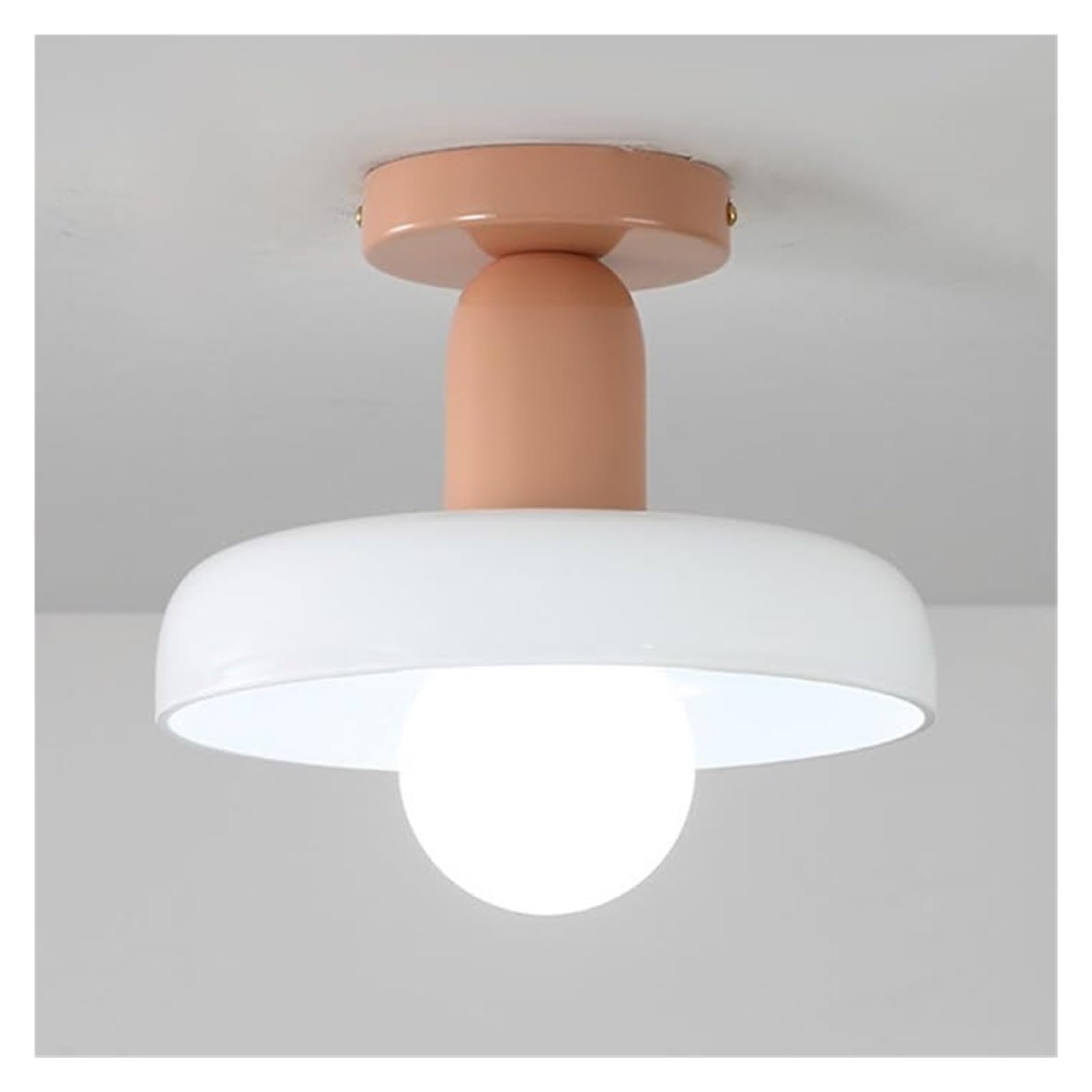 KHUKHU Glass Ceiling Light Fixture Mid Century Modern Hallway Light Fixtures Ceiling Glass Farmhouse Ceiling Lamp for Bathroom Kitchen Foyer Entryway Balcony(White,+Pink)