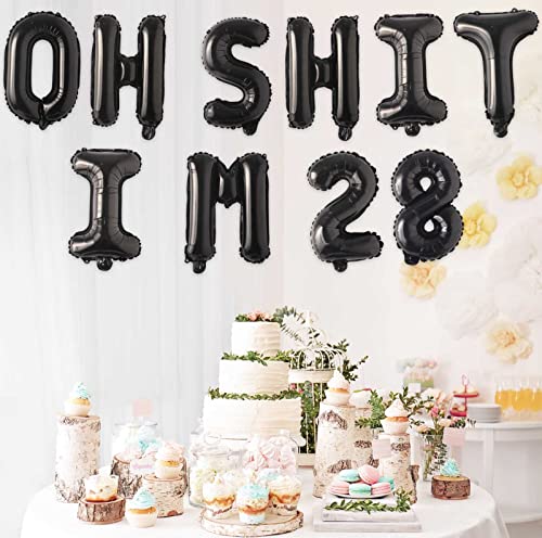 Image of Oh I'm 28! Latex Balloons 16 Inch Black Hallo Twenty Eight Cheers to 28 Years Old Theme Decor for Man Woman Happy 28th Birthday Party Photo Studio Prop Flag Decorations Favors Supplies