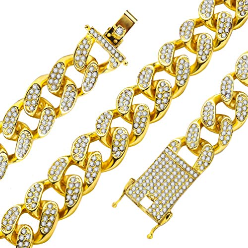20mm Cuban Link Chain for Men Iced Out Bling Hip Hop Necklace 18K Gold Plated Rhinestone Clasp Women Choker Chain 8