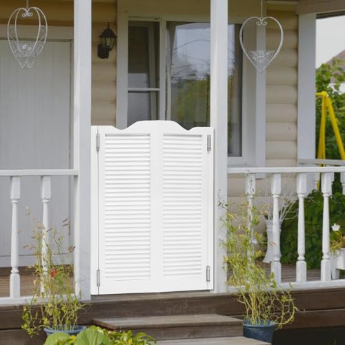 UHDUIG Paire de Portes Battantes Double Volets Persiennes 107 x 81 cm, Structure en Pin Massif Blanc, Équipée de Charnières et Ferrures, Séparateur de Passage pour Usage Intérieur, Montage Simple – vue 5