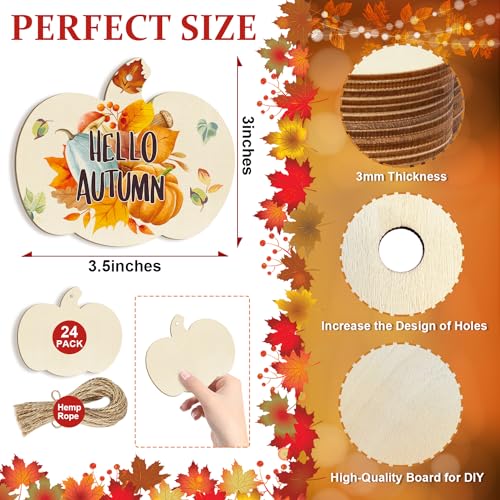 Wooden Pumpkins Ornaments to Paint Halloween Thanksgiving Decoration Cutouts Unfinished 24PCS 3.5 x 3 inches, DIY Blank Unfinished Pumpkin Wood Discs Ornament for Home Harvest Crafts Hanging Autumn De - Thumbnail 3