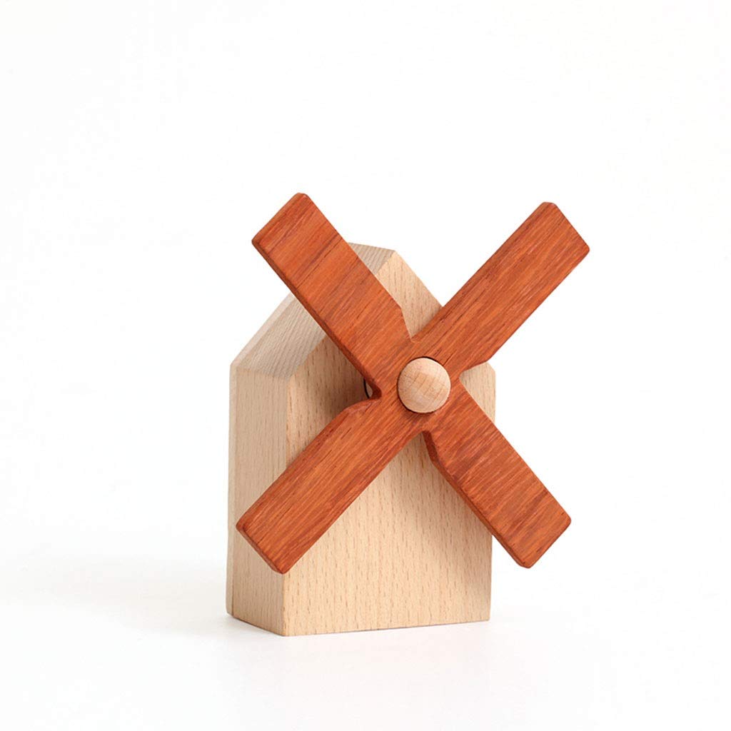 Caja de música pequeño molino de viento de madera ZAW para adornos decorativos artesanales