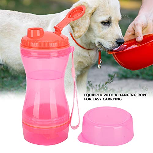 Elazaya 2 In 1 Portable Pet Water Bottle Food Cup Outdoor Pet Food Water Container Leak Proof For Pets Outdoor Walking, Hiking, Travel, Food Grade Plastic (Pink) #TOP6