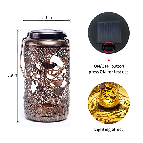 Solar Metal Outdoor Lanterns Solar Hanging Bird Lights Waterproof Solar Powered Garden Decor Led Outside Yard Patio Decorations (Bird) #TOP2