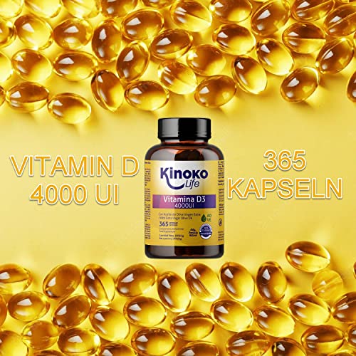 Vitamin D3 4000 IE mit 365 Kapseln. Natürliches Vitamin D-Cholecalciferol mit nativem Olivenöl extra. Für die Gesundheit und das Wohlbefinden unseres Körpers.