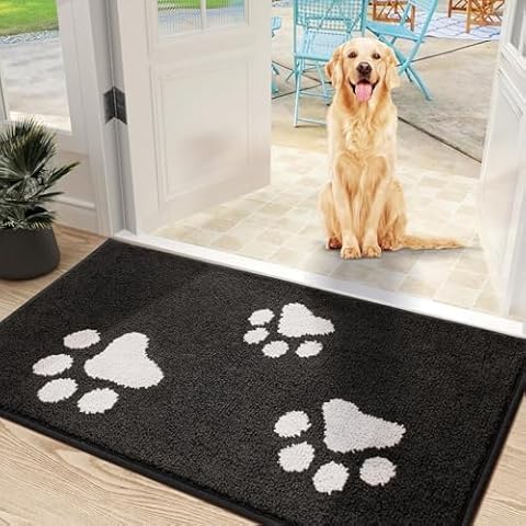 Mibao Front Door Mat, Dirt Trapper Doormat for Muddy Paws, Absorbent Mud Mat for Dogs, Non-Slip Washable Entrance Mats, Inside Mat for Front Door, Entryway, 47" x 31.5", Black Cover