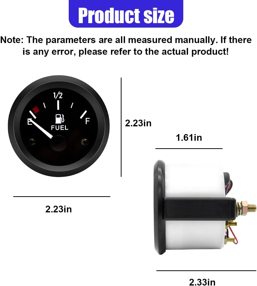 2" 52mm 12V Fuel Level Gauge Meter Kit with Nut/Bracket - 240-33ohm Boat Fuel Gauge Gas Tank Meter with E-1/2-F Pointer Dash, Universal for Car RV Yacht Marine Motorcycle (Black)