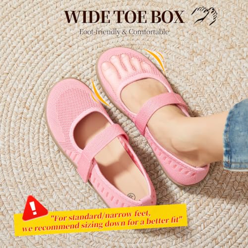 Image of Waluzs Wide Toe Box Flats Shoes Women Knit Ballet Flats Mary Jane Dress Flat Wide Width Walking Shoes Slip-on with Strap