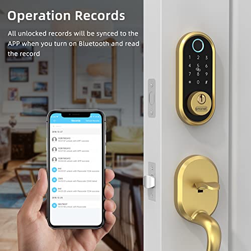 Smart Lock SMONET Bluetooth Keyless Entry Keypad Smart Deadbolt-Fingerprint Electronic Deadbolt Lock, Remote Ekeys Sharing, Easy to Install for Homes and Hotel Works with Alexa(Gateway Not Included) thumbnail 6
