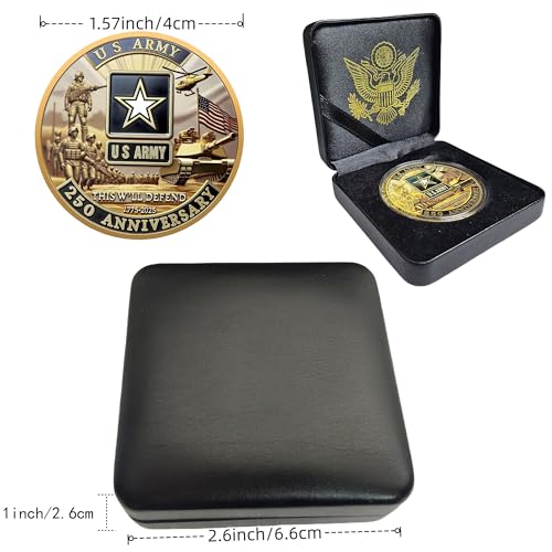 Image of Army 250th Anniversary Coin - Navy 250th Anniversary Coin - Army Challenge Coin - USMC 250th Commemorative Double-Sided Marine Corps Challenge Coin with Metal Gift Box - 1.57 inch Display
