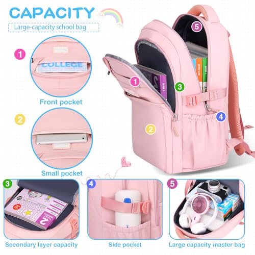Pragari 8697-PINK Aesthetic Backpack For School Cute Laptop Pink Backpack Teens Girls Travel Casaul Daypack Lightweight Book Bags thumb #2
