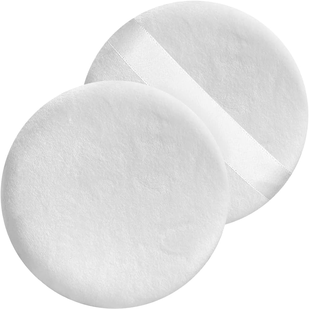 2 PCS large Powder puff, 5 inch cotton super soft Powder puff, washable, loose powder puff, body puff round (White)