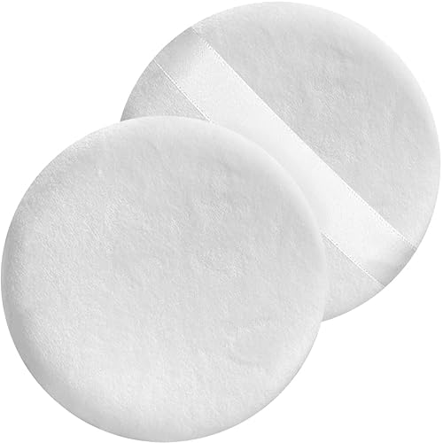 Miniatura 10 de 2 polvos grandes de soplo, 5 pulgadas de algodón súper suave, lavable, polvo suelto, polvo para bebé, redondo (beige)