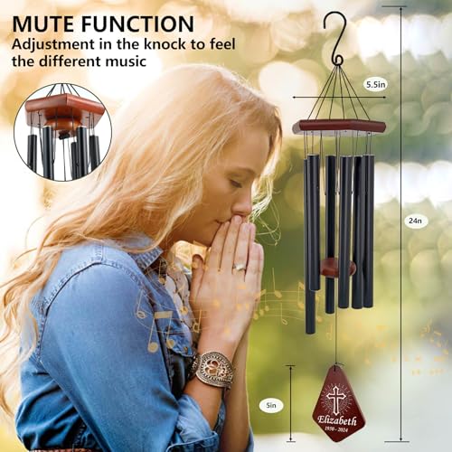 Image of ASTARIN Personalized Name Memorial Wind Chimes, Sympathy Gift for Loss of Lover Mom Dad, Bereavement Deep Tone Wind Chimes for Outside in Memory Gift, Decor Outdoor Garden Patio