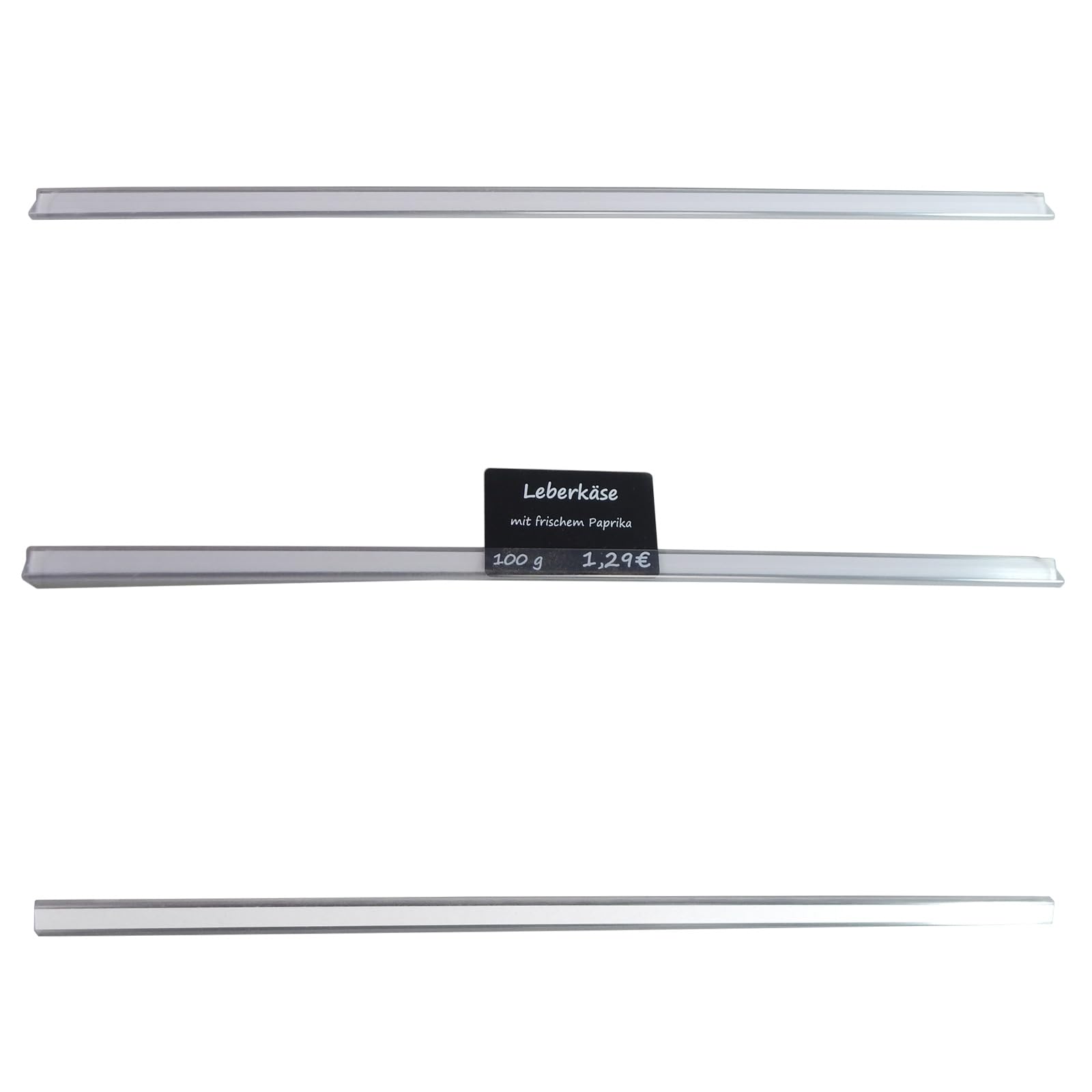 10 x Klemmschiene für Preiskarten selbstklebend am Regal - Preisleiste 500x15 mm aus Kunststoff transparent, 50 cm lang und 1,5 cm hoch | HUTNER