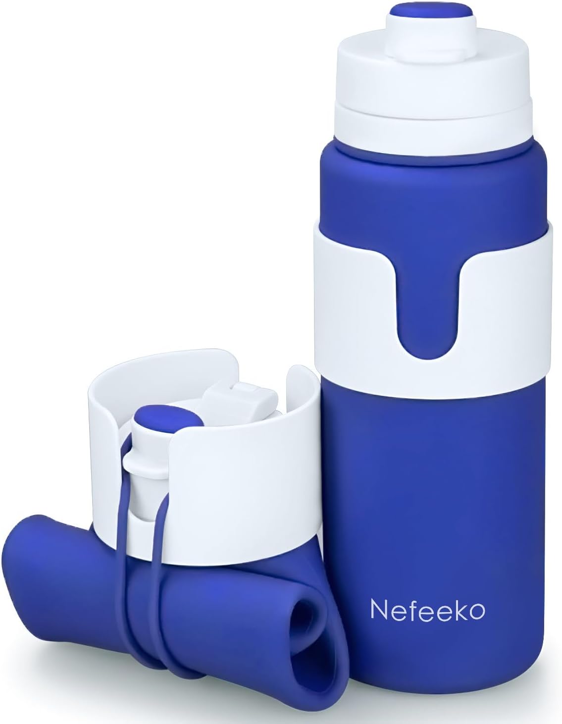 Nefeeko Collapsible Water Bottle, BPA Free 26oz Foldable Water Bottle for Travel Sports, Leak-Proof Spill-Proof Portable Water Bottles with Carabiner, Lightweight Blue